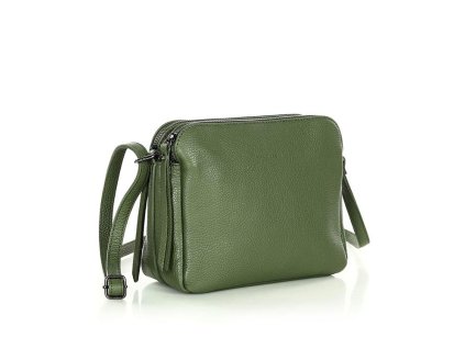 Kožené italské crossbody MAZZINI dvě komory; vojenská zelená