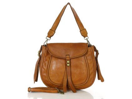 Marco Mazzini Klasická sedlová taška z pravé kůže; velbloud