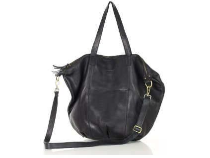 Dámská kožená shopper taška s kapsami MAZZINI; černá