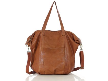 Dámská kožená shopper taška s kapsami MAZZINI; velbloud