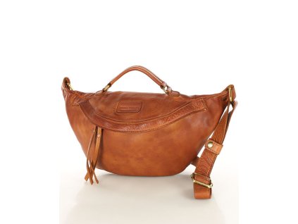 Dámská kožená ledvinková kabelka MAZZINI; koňak