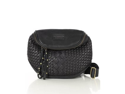 Kožená messenger taška se širokým popruhem MAZZINI; černá