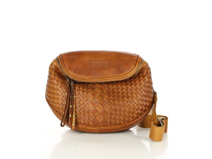 Kožená messenger taška se širokým popruhem MAZZINI; koňak