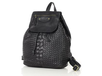 Dámský městský kožený batoh proplétaný MAZZINI; černá