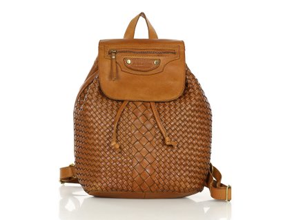 Dámský městský kožený batoh proplétaný MAZZINI; koňak