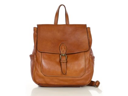 Ručně šitý kožený batoh s kapsami MAZZINI; velbloud
