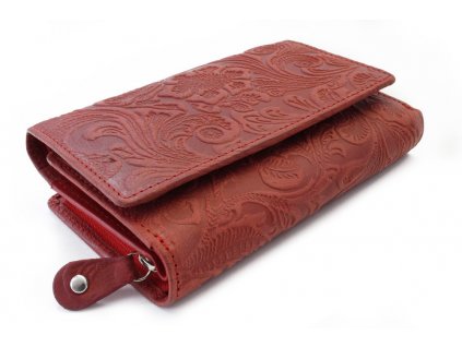 Střední kožená peněženka s klopnou - česká výroba; červená