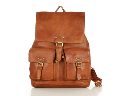 Elegantní dámský batoh formátu A4 z kůže MAZZINI; koňak