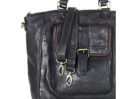Vintage městská kožená shopper taška s kapsou MAZZINI; černá