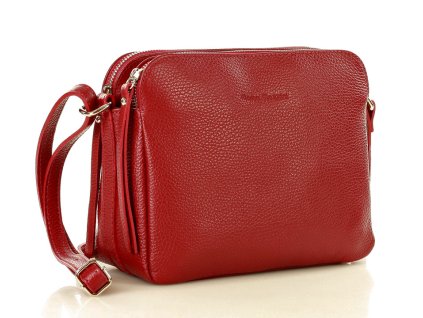 Kožené italské crossbody MAZZINI dvě komory; tmavě červená