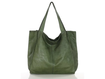 Městská nákupní taška MAZZINI ručně vyrobená z pravé kůže; zelená