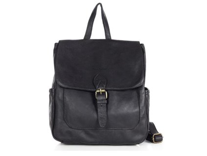 Ručně šitý kožený batoh s kapsami MAZZINI; černá