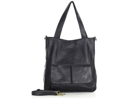Dámská shopper taška A4 přírodní kůže s kapsami MAZZINI; černá