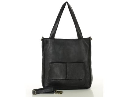 Dámská shopper taška A4 přírodní kůže s kapsami MAZZINI; černá