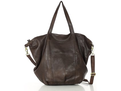 Dámská kožená shopper taška s kapsami MAZZINI; hnědá káva