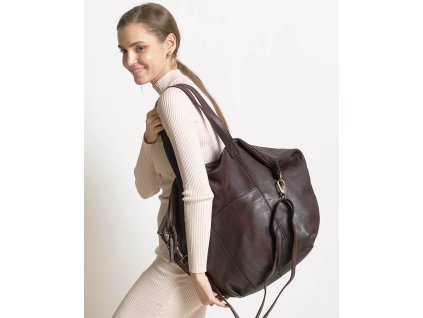 Dámská kožená shopper taška s kapsami MAZZINI; hnědá káva