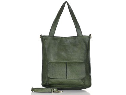 Dámská shopper taška A4 přírodní kůže s kapsami MAZZINI; zelená