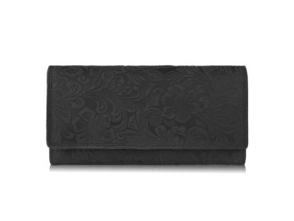 Vintage dámská kožená peněženka s květy PAOLO PERUZZI; černá