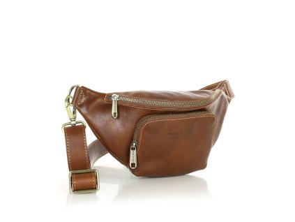 Prémiová kožená brašna se širokým popruhem MAZZINI; hnědá