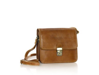 Prémiová čtvercová kožená kabelka FLORA MAZZINI; velbloud