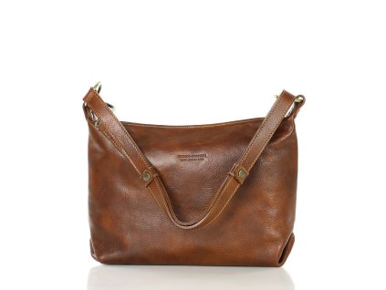 Luxusní kožená kabelka s dlouhým popruhem MAZZINI; hnědá