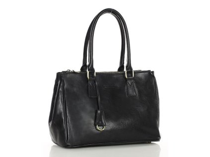Prémiová dvoukomorová kožená kabelka MARCO MAZZINI; černá