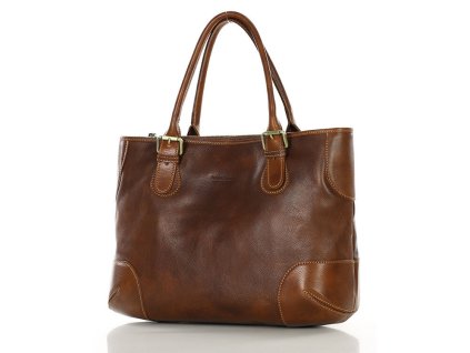 Kabelka z pravé kůže italské výroby MAZZINI; hnědá
