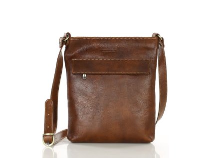 Prémiová obdélníková kožená messenger taška MAZZINI; hnědá