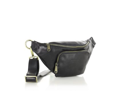 Prémiová kožená brašna se širokým popruhem MAZZINI; černá