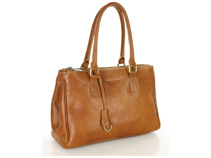 Prémiová dvoukomorová kožená kabelka MARCO MAZZINI; velbloud