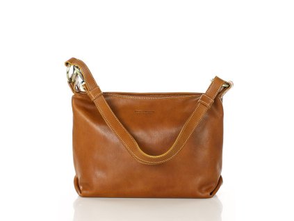 Luxusní kožená kabelka s dlouhým popruhem MAZZINI; velbloud