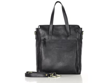Prémiová luxusní kožená shopper taška MAZZINI; černá