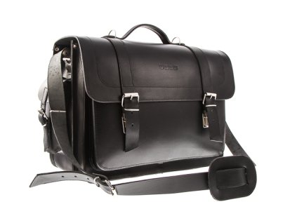 Velká pracovní taška z pravé kůže, ručně šitá; černá