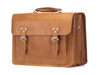 Velká obchodní brašna do práce a na notebook z kůže; velbloud
