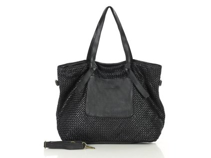 Originální dámská protkaná kožená shopper taška MAZZINI; černá