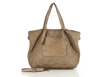 Originální dámská protkaná kožená shopper taška MAZZINI; béžová