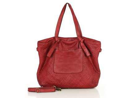 Originální dámská protkaná kožená shopper taška MAZZINI; červená