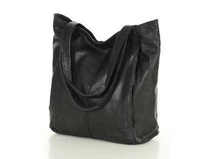 Měkká kožená shopper taška MARCO MAZZINI; černá