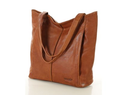 Měkká kožená shopper taška MARCO MAZZINI; velbloud