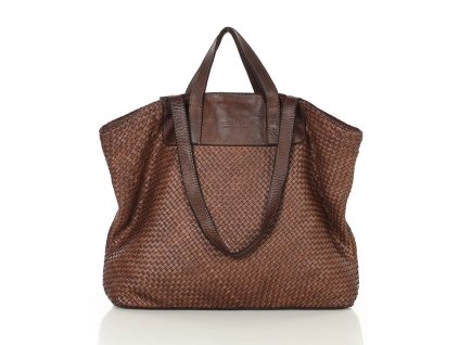 Dámská protkaná shopper taška přes rameno MAZZINI; hnědá