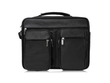 Kožená pánská taška přes rameno A4 do práce - jedna komora; černá SKL