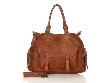 Prostorná dámská kabelka přes rameno s kapsami MAZZINI; velbloud