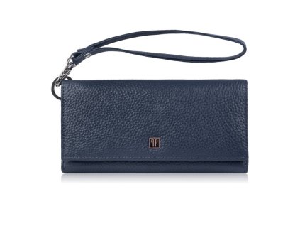 Velká dámská kožená peněženka s prostorem pro telefon Peruzzi; tmavě modrá