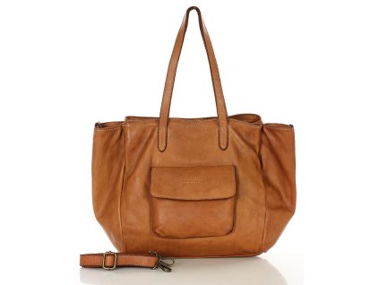 Dámská tříkomorová kožená shopper MAZZINI; velbloud