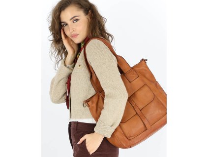 Kožená městská taška s kapsou MAZZINI; velbloud