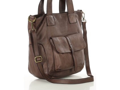 Kožená městská taška s kapsou MAZZINI; čokoláda