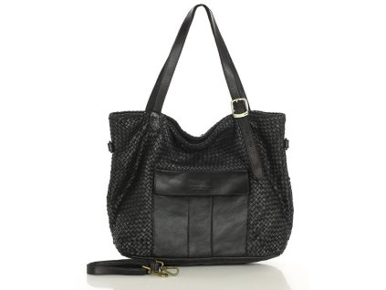 Velká protkaná shopper taška přes rameno MARCO MAZZINI; černá