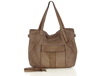 Velká protkaná shopper taška přes rameno MARCO MAZZINI; béžová
