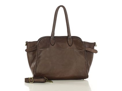 Ikonická kabelka z pravé italské kůže MARCO MAZZINI; tmavě hnědá