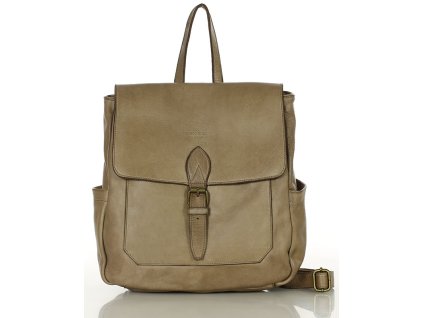 Ručně šitý kožený batoh s kapsami MAZZINI; cappuccino